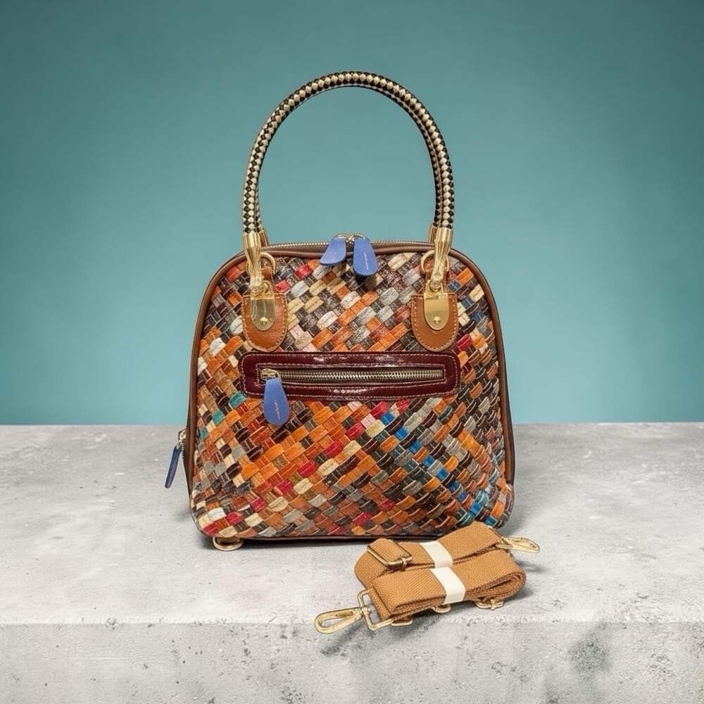 NWOT Woven Convertible 100% Leather Multicolored Medium Womens Backpack Purse